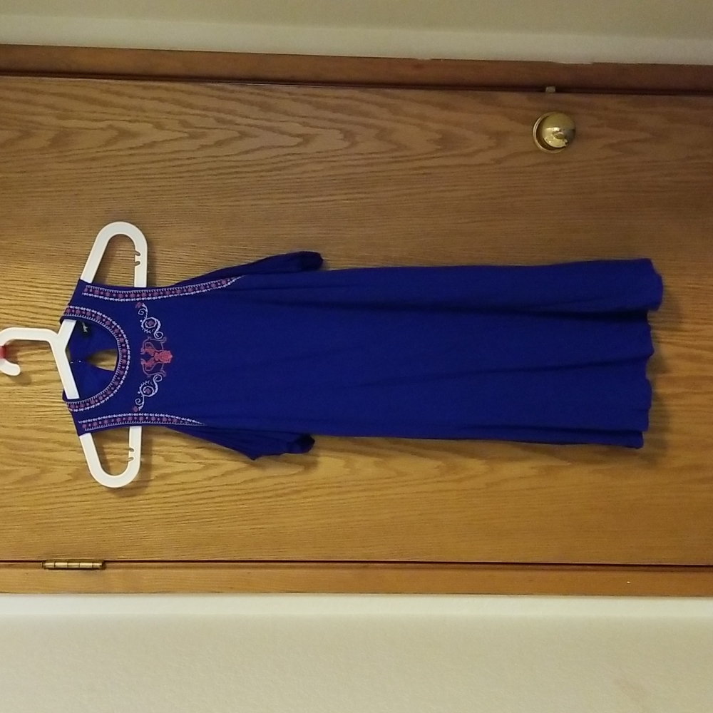 Blue Open Shoulder Shift Dress